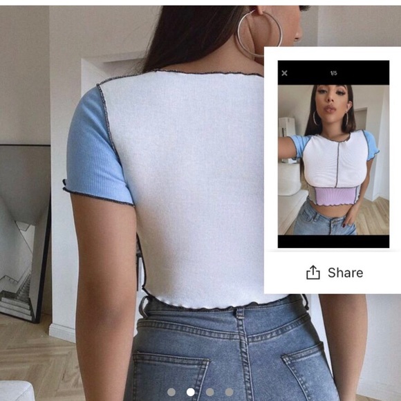 Contrast stitch pastel colour-block baby tee✨ - Picture 4 of 6